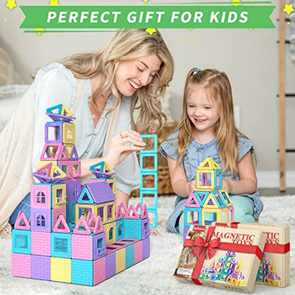 Rurvale 100Pcs Magnetic Blocks, Magnet Toys for 3 4 5 6 7 8 Year Old Boys Girls, Magnetic Tiles, Learning Educational STEM Toys for Toddlers 3-5, 4-8, Building Blocks for Kids Ages 3+ Birthday Gifts