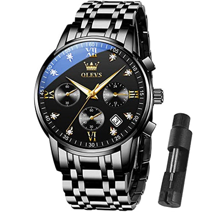 OLEVS Watch Men Watches Fashion Black Luxury Waterproof Multiple Dials Multifunction Watch Waterproof Watch Luminous for Men with Date Watches for Men Black Watch for Men