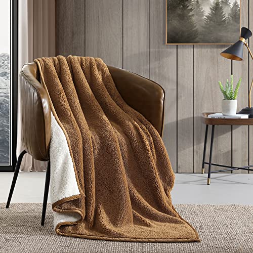 Eddie Bauer - Throw Blanket, Ultra Soft Plush Sherpa Home Decor, Reversible Bi-Colored Bedding (Solid Brown/Ivory, 50" x 60")