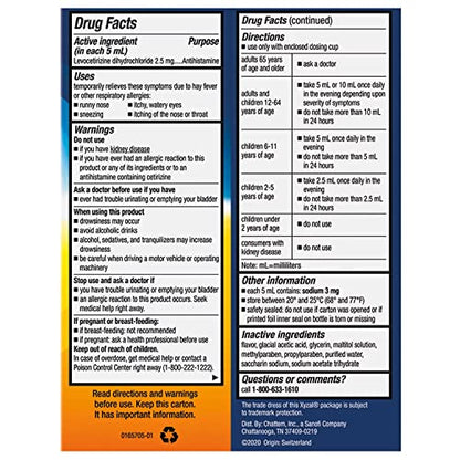 Xyzal Children's Oral Solution, 5 fl. oz., 24-Hour Allergy Relief for Kids, Tutti Frutti Flavor