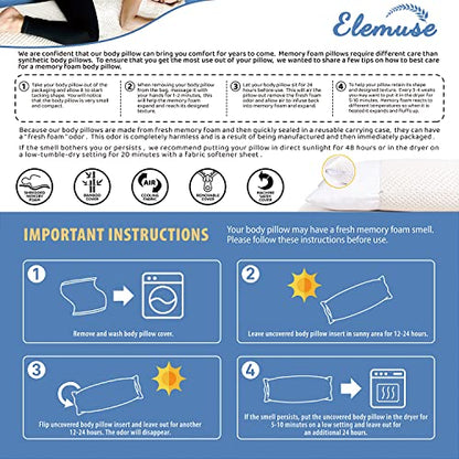 ELEMUSE Full Body Pillow for Adults - Shredded Memory Foam & Zippered Cooling Bamboo Cover - 20 x 54 Long Pillow for Sleeping - Bed Pillows for Side Sleeper