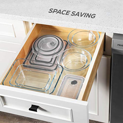 FineDine 20-Piece Glass Food Storage Container Set - 100% Leakproof, BPA-Free, and Oven Safe - Perfect for Meal Prep and On-the-Go (Grey)