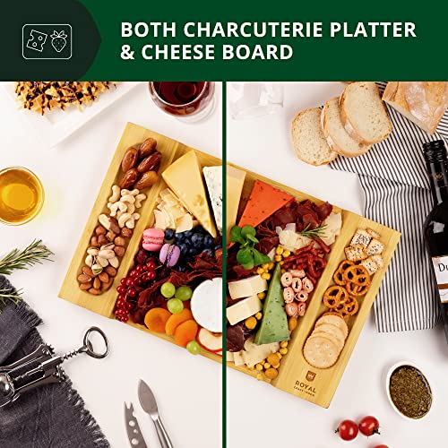 ROYAL CRAFT WOOD Charcuterie and Cheese Board - Large Bamboo Cheese Board - Serving Tray Platter - House Warming Gifts New Home - 15.5 x 10 inch