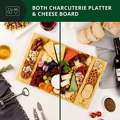 ROYAL CRAFT WOOD Charcuterie and Cheese Board - Large Bamboo Cheese Board - Serving Tray Platter - House Warming Gifts New Home - 15.5 x 10 inch