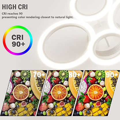 OUQI Modern LED Ceiling Light Dimmable Remote Control 4 Ring Ceiling Light 48W 4400LM, Ceiling Light for Living Room, Bedroom, Kitchen, Corridor, Balcony, Dining Room, White, 2800-7000K