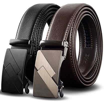 Truyis Gurzita Ratchet Belt for Men Women 2 Pack,1 3/8" Leather Ratchet Belt,Adjustable Slide Click Belt in Gift Set Box