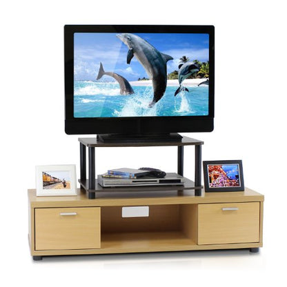 Furinno Turn-N-Tube No Tools 2-Tier Elevated TV Stand, Plastic Round Tubes, Dark Brown/Black