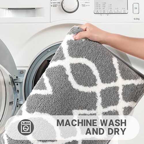 Yimobra Bathroom Rugs 24 x 17 Inch, Super Soft Thick Plush Bath Mat, Non-Slip, Water Absorbent, Easier to Dry, Machine-Washable, Microfiber Floor Carpet for Bathtub, Shower, Grey