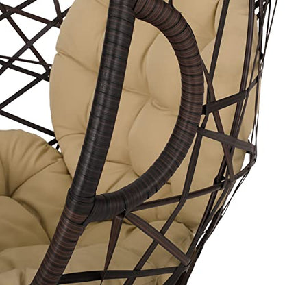 Christopher Knight Home Isaiah Indoor/Outdoor Wicker Tear Drop Hanging Chair (Stand Not Included), Multi-Brown and Tan
