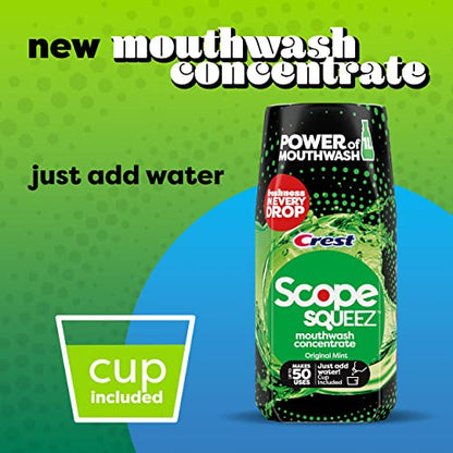 Crest Scope Squeez Mouthwash Concentrate, Original Mint Flavor, 50mL Bottle, Equal Uses up to 1L Bottle *vs 1L Scope Outlast Mouthwash, Squeez to Control The Strength