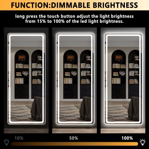 Hasipu Full Length Mirror with Lights, 44" x 16" LED Lighted Wall Mounted Mirror, Over The Door Hanging Mirror, Light Up Full Body Mirror, Long Dressing Mirror Black