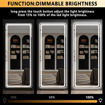 Hasipu Full Length Mirror with Lights, 44" x 16" LED Lighted Wall Mounted Mirror, Over The Door Hanging Mirror, Light Up Full Body Mirror, Long Dressing Mirror Black