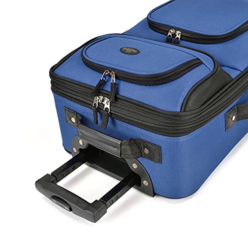 U.S. Traveler Rio Rugged Fabric Expandable Carry-on Luggage, 2 Wheel Rolling Suitcase, Blue, Set