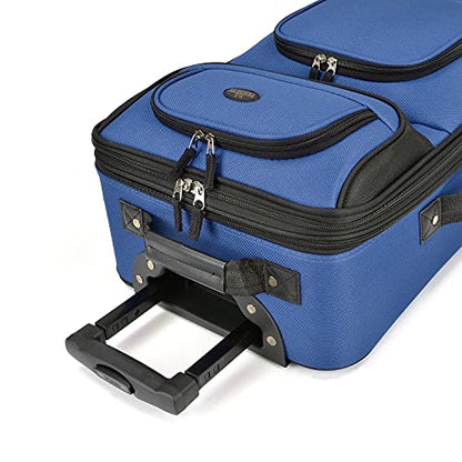 U.S. Traveler Rio Rugged Fabric Expandable Carry-on Luggage, 2 Wheel Rolling Suitcase, Blue, Set