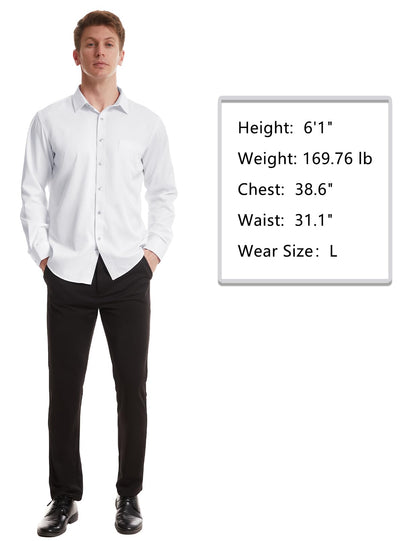Tapata Men's Dress Shirts Stretch Long Sleeve Solid Formal Business Casual Button Down Regular Fit, White, Small