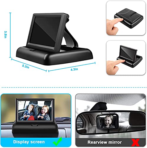Shynerk Baby Car Mirror, 4.3'' HD Night Vision Function Car Mirror, Safety Car Seat Mirror Camera Monitored Mirror with Wide Crystal Clear View, Aimed at Baby, Easily Observe the Baby’s Move