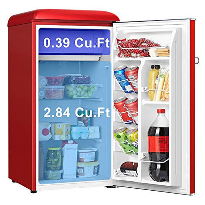 Galanz GLR33MRDR10 Retro Compact Refrigerator, Single Door Fridge, Adjustable Mechanical Thermostat with Chiller, 3.3 Cu Ft, Red