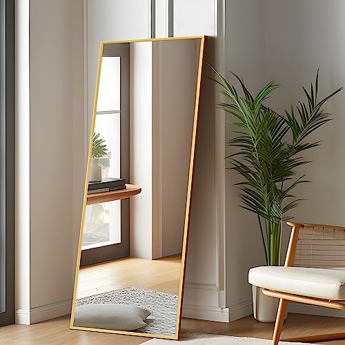 self Full Length Floor Mirror 43"x16" Large Rectangle Wall Mirror Hanging or Leaning Against Wall for Bedroom, Dressing and Wall-Mounted Thin Frame Mirror - Gold