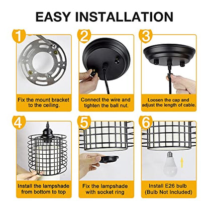 DLLT Vintage Adjustable Pendant Lighting, 6.88 Inch Metal Hanging Pendant Light Fixture with Cage Shade, Retro Ceiling Hanging Dining Light Fixture for kitchen island/Dining Hall/Hallway/Bar, E26 Base