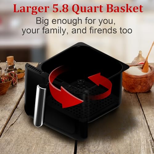WHALL Air Fryer, 5.8QT Air Fryer Oven with LED Digital Touchscreen, 12-in-1 Cooking Functions Air fryers, Dishwasher-Safe Basket, Stainless Steel/BS