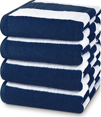 Utopia Towels [4 Pack Cabana Stripe Beach Towel, (30 x 60 Inches) Oversized 100% Ring Spun Cotton Pool Towels, Highly Absorbent Quick Dry Bath Towels for Bathroom, and Swim Towel (Navy)