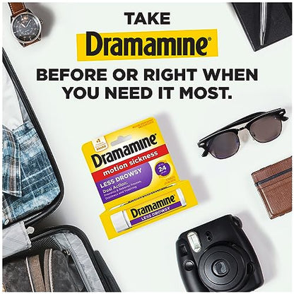Add 3 To Your Cart! Dramamine Motion Sickness Relief Less Drowsey Formula, 24 Count