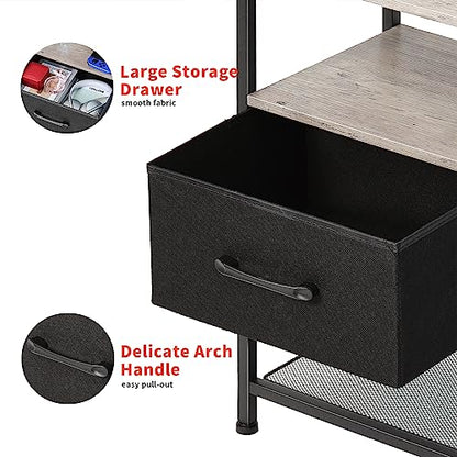 LAKEMID Nightstands Set of 2 with Charging Station and Drawer, End Table Bedside Table with 20 Colors LED Light Strip and 2 Layers Shelf for Bedroom Living Room Sofa (Grey)