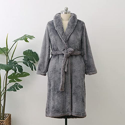 Berkshire Extra Fluffy Women's Robe,Soft Light Plush,High Pile Bathrobe,Large,Smoke Gray