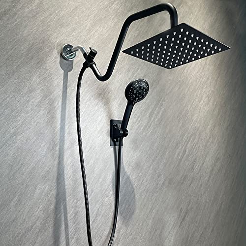 8 inch Rain Shower Head with Handheld Spray, Metal High Pressure Rainfall Shower Head with Handheld Combo with 13 inch Extension Shower Arm,Rain Shower and Handheld Separately or Dual Spray