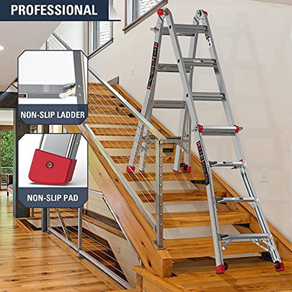 Stealth Multifunction Telescoping Ladder, Aluminum Extension Ladder with 2 Flexible Wheels, Step Ladder for Working Indoor/Outdoor EM4X4L1