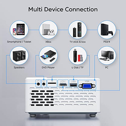TMY Mini Projector, Upgraded 9500 Lumens Bluetooth Projector with 100" Screen, 1080P Full HD Portable Projector, Movie Projector Compatible with TV Stick Smartphone/HDMI/USB/AV, indoor & outdoor use