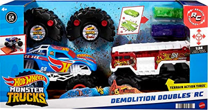 Hot Wheels RC Monster Trucks 2-Pack, 1 Race Ace & 1 HW 5-Alarm in 1:24 Scale, Full-Function Remote-Control Toy Trucks