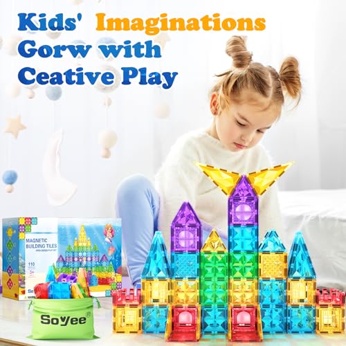 110pcs Magnetic Tiles Mermaid Toys for Girls Princess Building STEM Toys Buildable Castle Toy Magnetic Blocks Birthday Gifts & Toys for 3 4 5 6 7 8+ Year Old for Kids