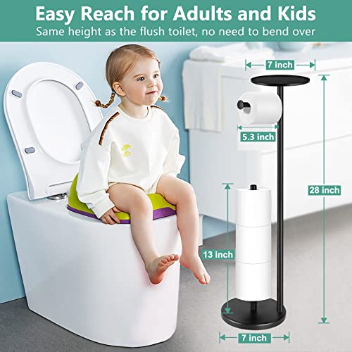 Toilet Paper Holder Stand, Bathroom Free Standing Toilet Roll Holder with Top Shelf for Phone/Wipes, Dispenser and Reserve for 4 Rolls, Black, Housen Solutions