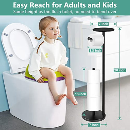 Toilet Paper Holder Stand, Bathroom Free Standing Toilet Roll Holder with Top Shelf for Phone/Wipes, Dispenser and Reserve for 4 Rolls, Black, Housen Solutions