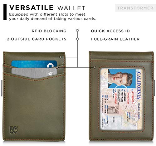 SERMAN BRANDS Money Clip Wallet - Mens Wallets slim Front Pocket RFID Blocking Card Holder Minimalist Mini Bifold (Salted Green Transformer)