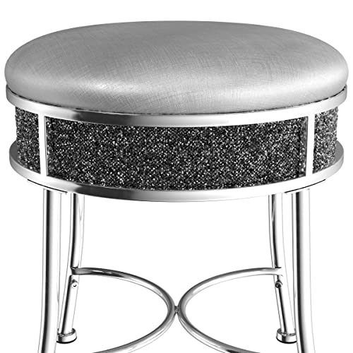 Hillsdale Furniture Roma Chrome 16-Inch Vanity Stool for Make up Room or Bathroom, Chrome
