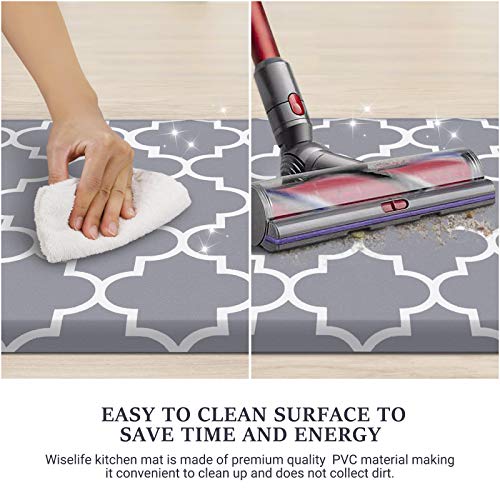 WISELIFE Kitchen Mat Cushioned Anti-Fatigue Rug,17.3"x 60",Non Slip Waterproof Rugs Heavy Duty PVC Ergonomic Comfort Mat for Kitchen, Floor Home, Office, Sink, Laundry, Grey