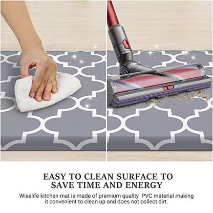 WISELIFE Kitchen Mat Cushioned Anti-Fatigue Rug,17.3"x 60",Non Slip Waterproof Rugs Heavy Duty PVC Ergonomic Comfort Mat for Kitchen, Floor Home, Office, Sink, Laundry, Grey