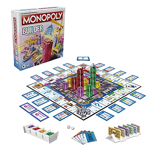 Monopoly Builder Board Game, Board Games for Kids and Adults, Strategy Games, Family Board Games, for Kids 8 and Up, 2-4 Players