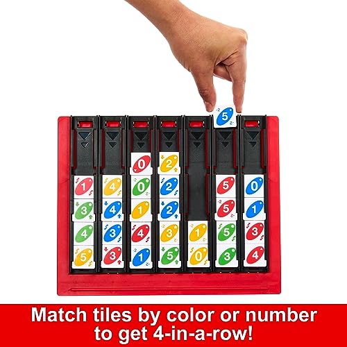 Mattel Games UNO Quatro Game with Colored Tiles & Plastic Game Grid for Adult, Family & Game Night, 2 to 4 Players Ages 7 Years & Up