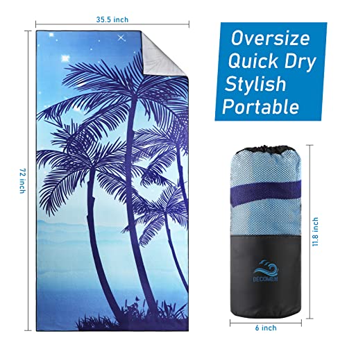 DECOMEN Beach Towel, Microfiber Beach Towels, Oversized, Quick Dry (73" x 35") Sand Proof, Absorbent, Compact, Beach Blanket, Lightweight Towel for The Swimming, Sports, Beach, Gym-Coconut Tree