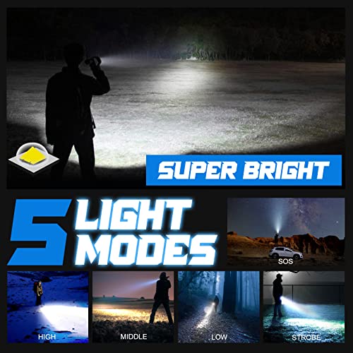 PHIXTON Rechargeable Flashlights High Lumens, 5000 Lumen USB C Chargeable LED Flashlight, Bright Strong Handheld Flash Lights, Long Lasting, Adjustable Focus, 5 Modes, for Emergencies Hiking Gift