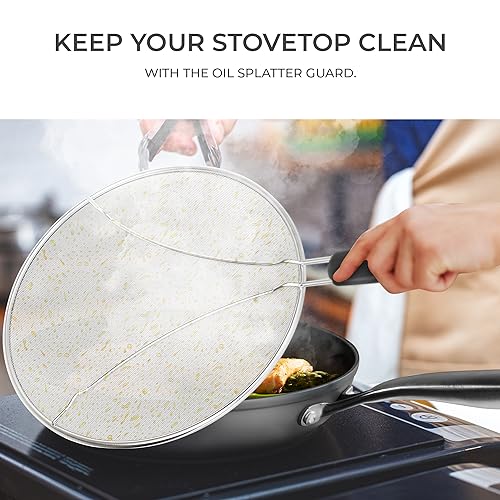 Frying Pans Nonstick - 10" Non Stick Frying Pan with Lid Splatter Screen - Lightweight Aluminum Fry Pan Skillet Includes Spatula - 2" Deep Egg Pan, PFAS-Free and PFOA Free, Dishwasher Safe, Oven Safe