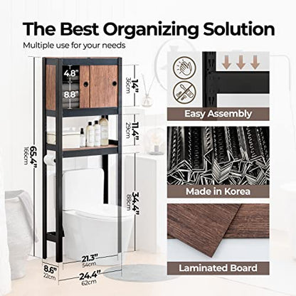 HOMEDANT House Over The Toilet Storage Cabinet Fully Adjustable Shelf Organizer Bathroom Easy Assemble Shelf Black 24.4" W x 8.6" D x 65.4" H