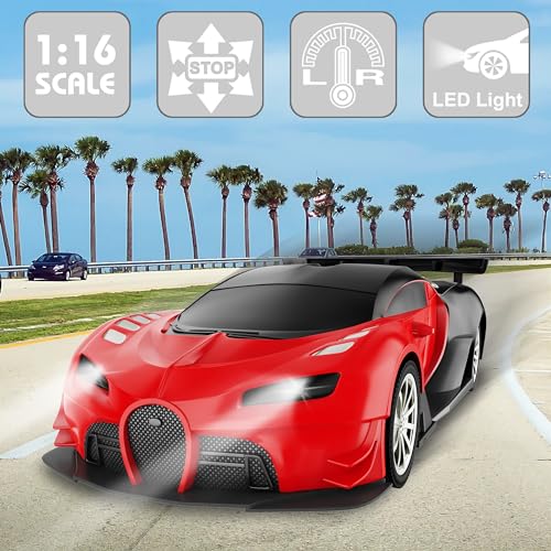 GaHoo Remote Control Car for Kids - 1/16 Scale Electric Remote Toy Racing, with Led Lights Rechargeable High-Speed Hobby Toy Vehicle, RC Car Gifts for 4 5 6 7 8 9 Years Boys Girls (Red)