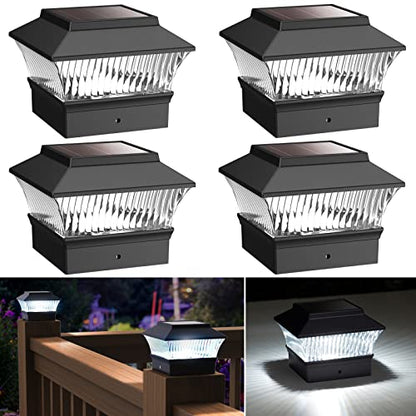 MXwcy Solar Post Lights Outdoor LED Deck Fence Patio Cap Lights Garden Decoration Lighting for 3.5x3.5 4x4 5x5 6x6 Wood Post 4 Pack Black