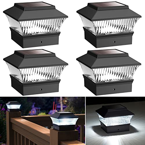 MXwcy Solar Post Lights Outdoor LED Deck Fence Patio Cap Lights Garden Decoration Lighting for 3.5x3.5 4x4 5x5 6x6 Wood Post 4 Pack Black