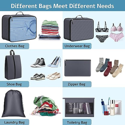 ExploreBliss Packing Cubes for Suitcases 8 Set, Durable Packing Cubes for Travel, Foldable Suitcase Organizer Bags Set for Travel Accessories, Travel Bags Organizer for Luggage(Grey)