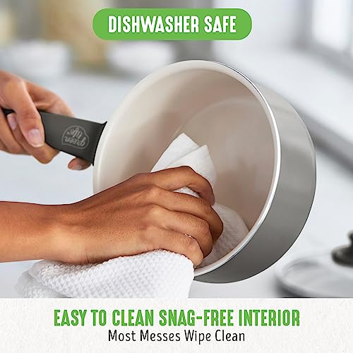 GreenLife Soft Grip Healthy Ceramic Nonstick 16 Piece Kitchen Cookware Pots and Frying Sauce Saute Pans Set, PFAS-Free with Kitchen Utensils and Lid, Dishwasher Safe, Quartz Gray